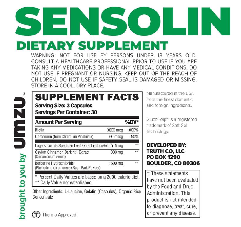 sensolin dietary supplement ingredients